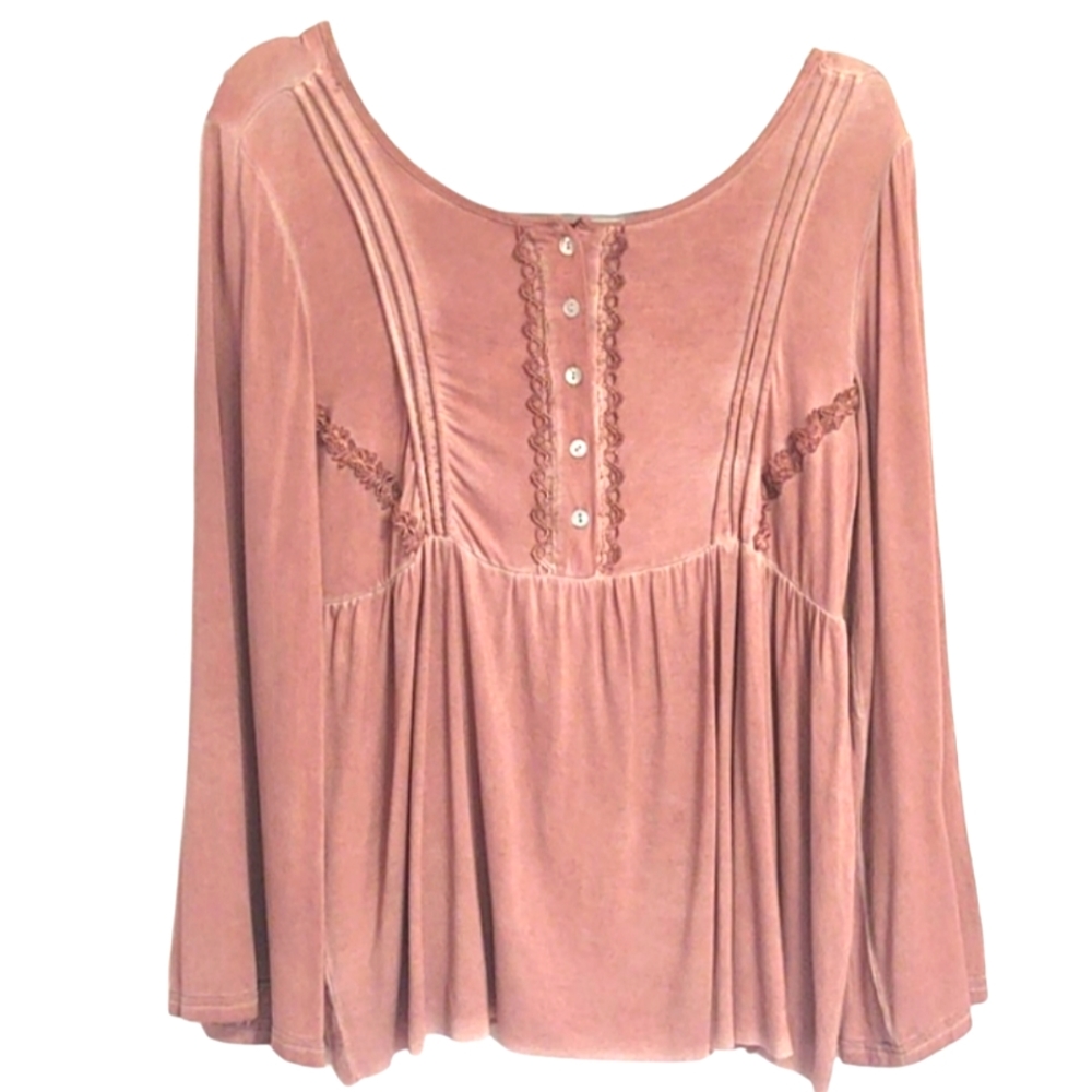 NWT- POL Victorian boho soft peasant dusty rose top with bell sleeves - Picture 1 of 8